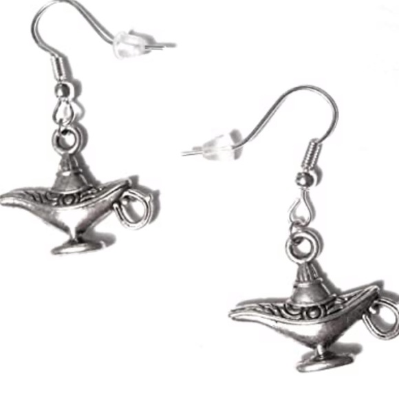 NWOT Sterling Silver 925 Antiqued Magic Genie Lamp Dangle Hook Earrings - Picture 1 of 5